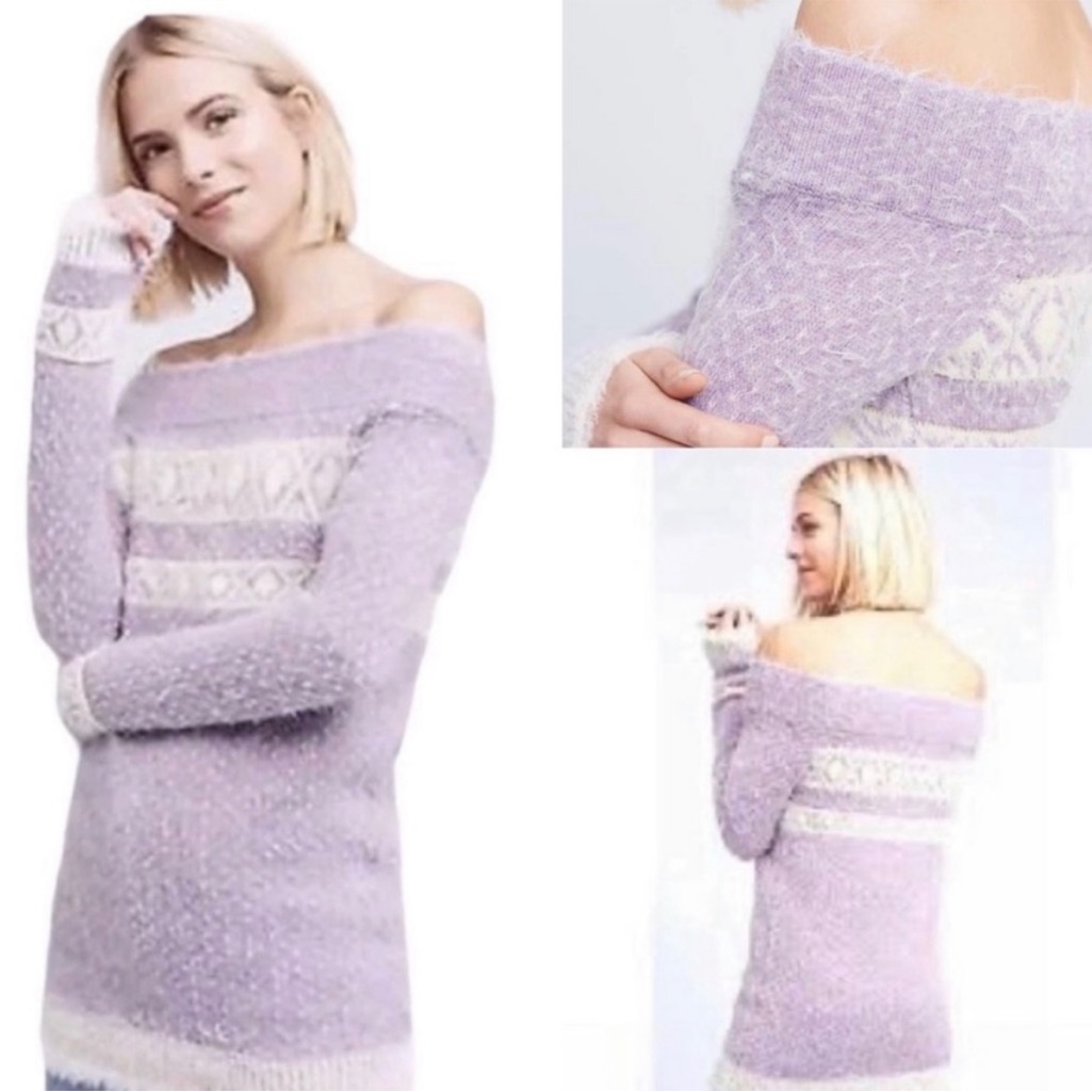 Anthropologie Sleeping On Snow Faroe Off Shoulder Soft Fair Isle Sweater Size Xs